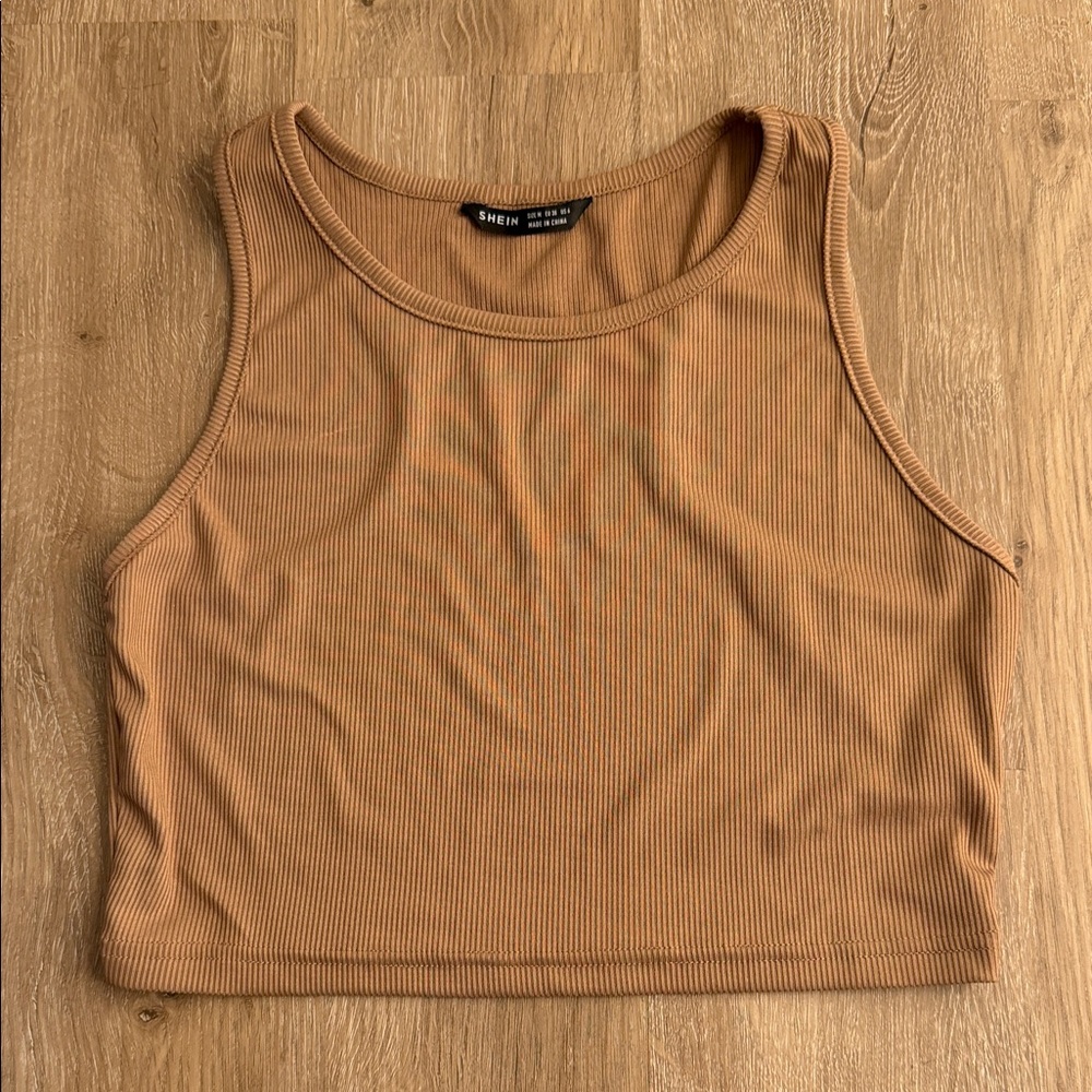 SHEIN Ribbed Tank Crop Top — Caramel Brown